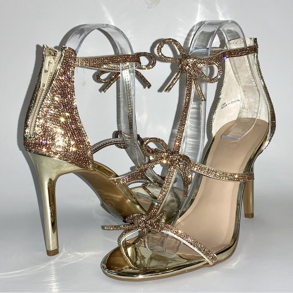 INC International Concepts Glittery Gold Stiletto Strappy Sandals - Picture 2 of 16